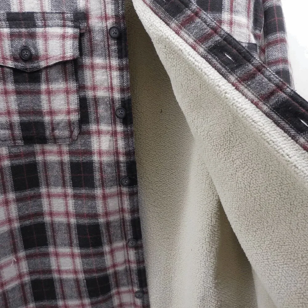 Levis Mens Sherpa Lined Flannel Shirt Jacket Red Plaid Size M Shacket Pockets - Picture 4 of 6